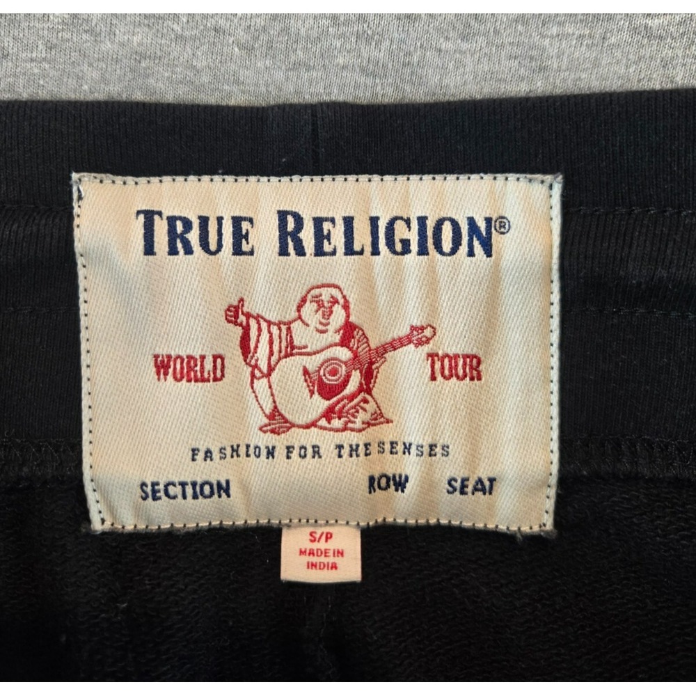 True Religion Joggers Mens Small Black Gold Chain Link Spellout Pants Cotton - Picture 3 of 10